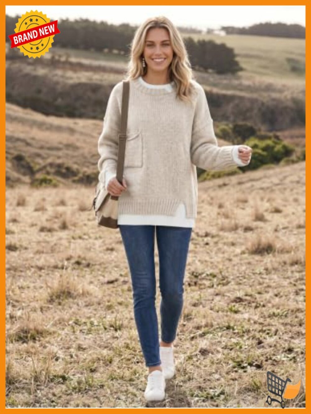 Wool Blend Oversized Chunky Knit Pullover Sweater Ribbed Crew Neck - Picture 4 of 5